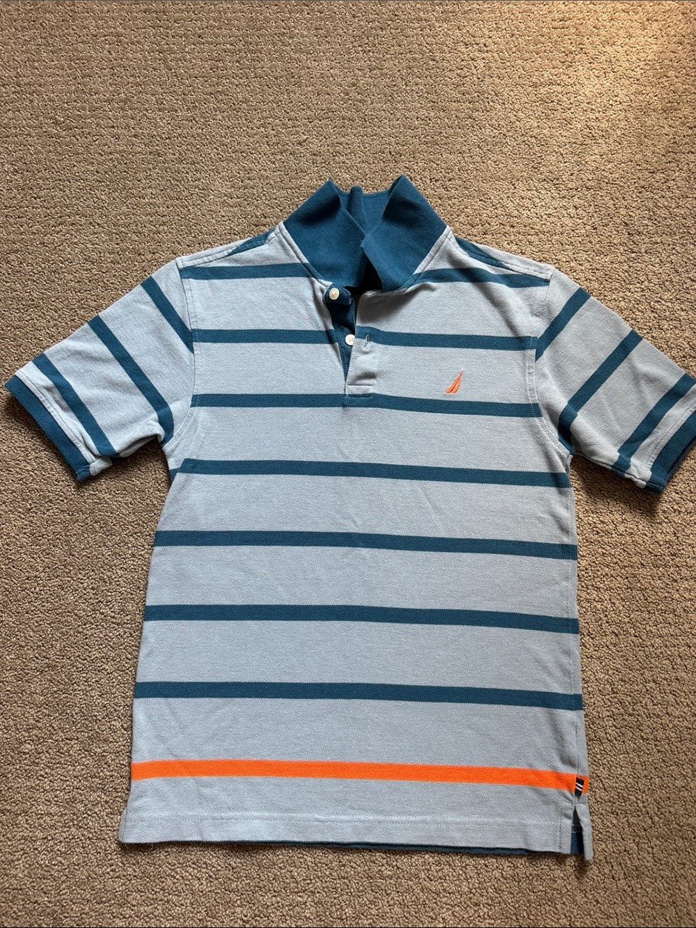 Nautica Boys Blue Striped Polo with Orange Accent